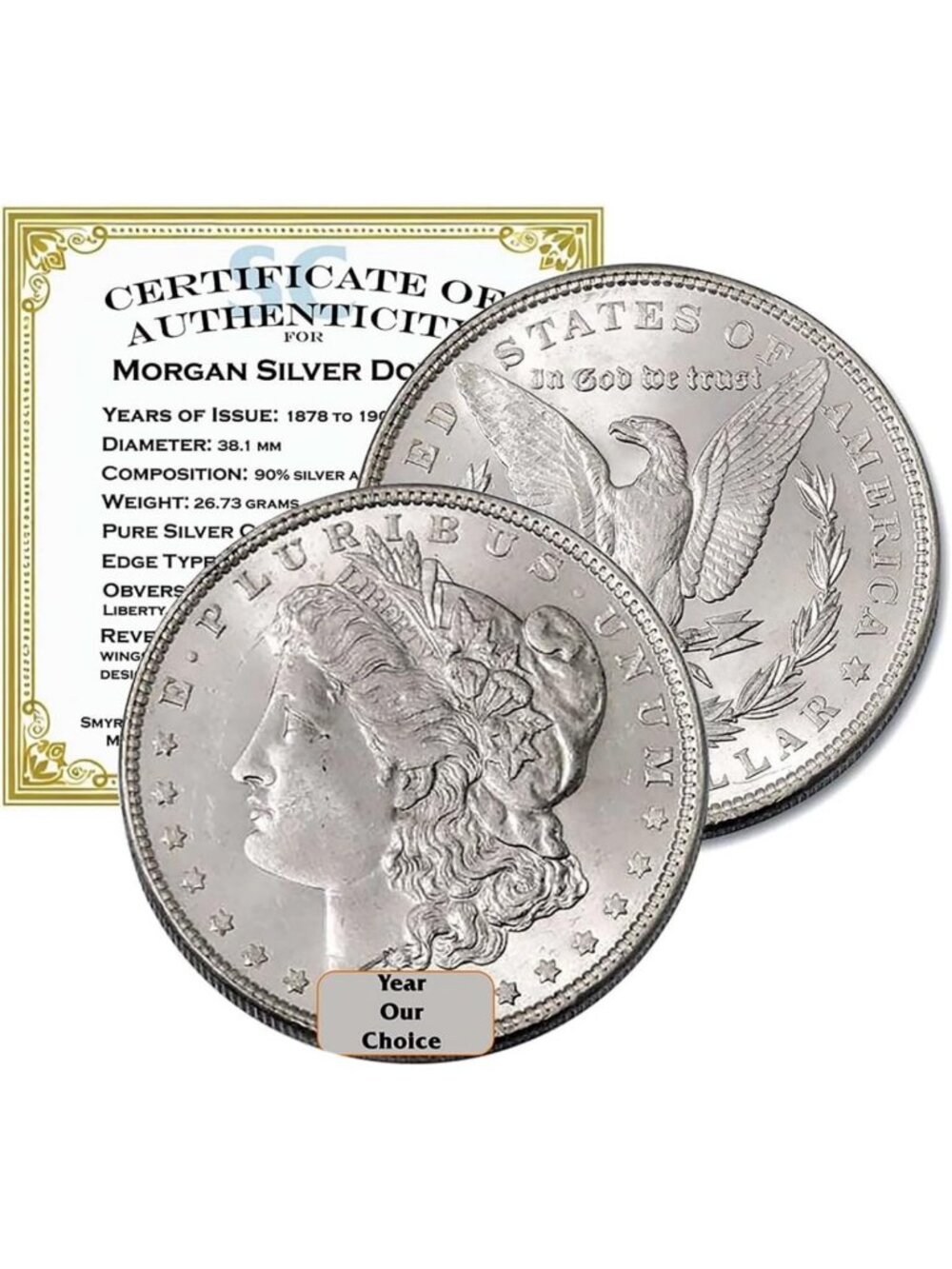90% Silver Morgan Dollar Coin in Air-Tite Capsule with Certificate of